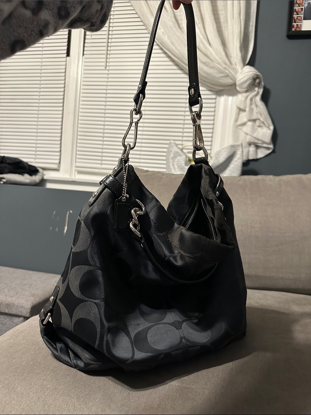 Coach Black Signature Hobo Shoulder Bag